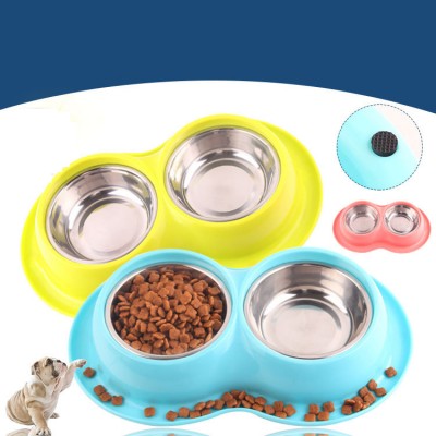 Manufacturer wholesale blue green silicone stainless steel dog two bowls