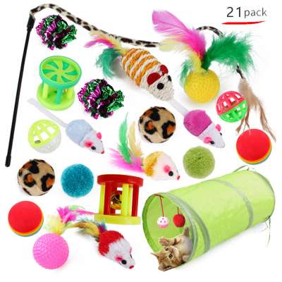 Manufacturer wholesale interactive mouse tunnel plush ball bell cat toys 21 packs