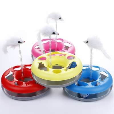 Manufacturer wholesale multi colors pp round cat turntable toy with bird