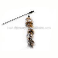 whole sales pet product foldable pole with natural feather cat teaser stick toy