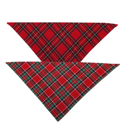 Manufacturer wholesale custom logo design warm red plaid pattern cotton pet accessories bandana for dog